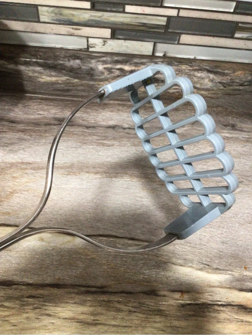 Vintage Bonny USA Potato Masher Blue Plastic Grid White Handle 10.5”